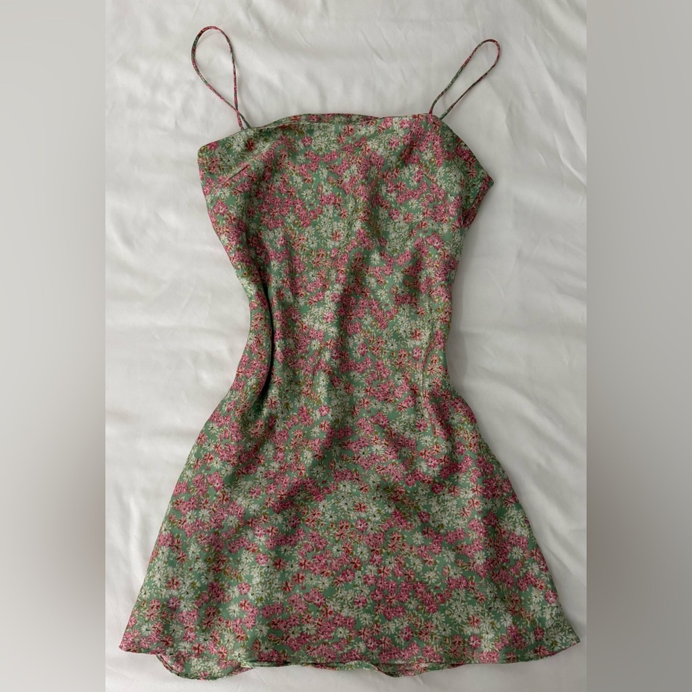 Dress Forum Strapless Floral Dress in Green and Pink